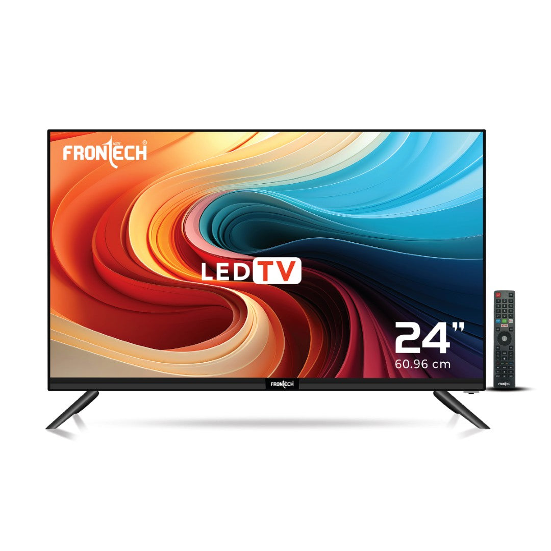 Frontech 24" HD LED TV | 1366x768, 20W Sound | Multiple Ports, Glossy Black (TV-0021)