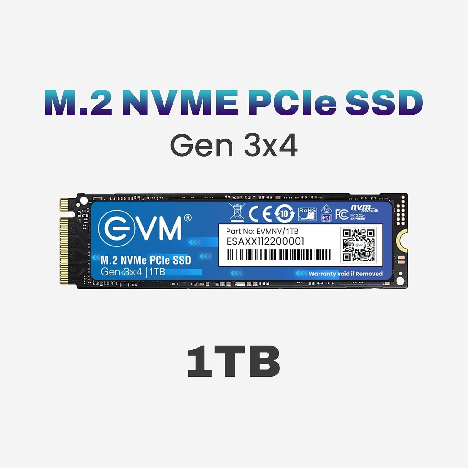 EVM 1TB NVMe Gen 3x4 Internal SSD (2280) – Upto 3500MB/s Read & 2800MB/s Write | PCIe 3.0 M.2 Solid State Drive for Gaming, Laptops & Desktops | Shock Resistant & 5-Year Warranty (