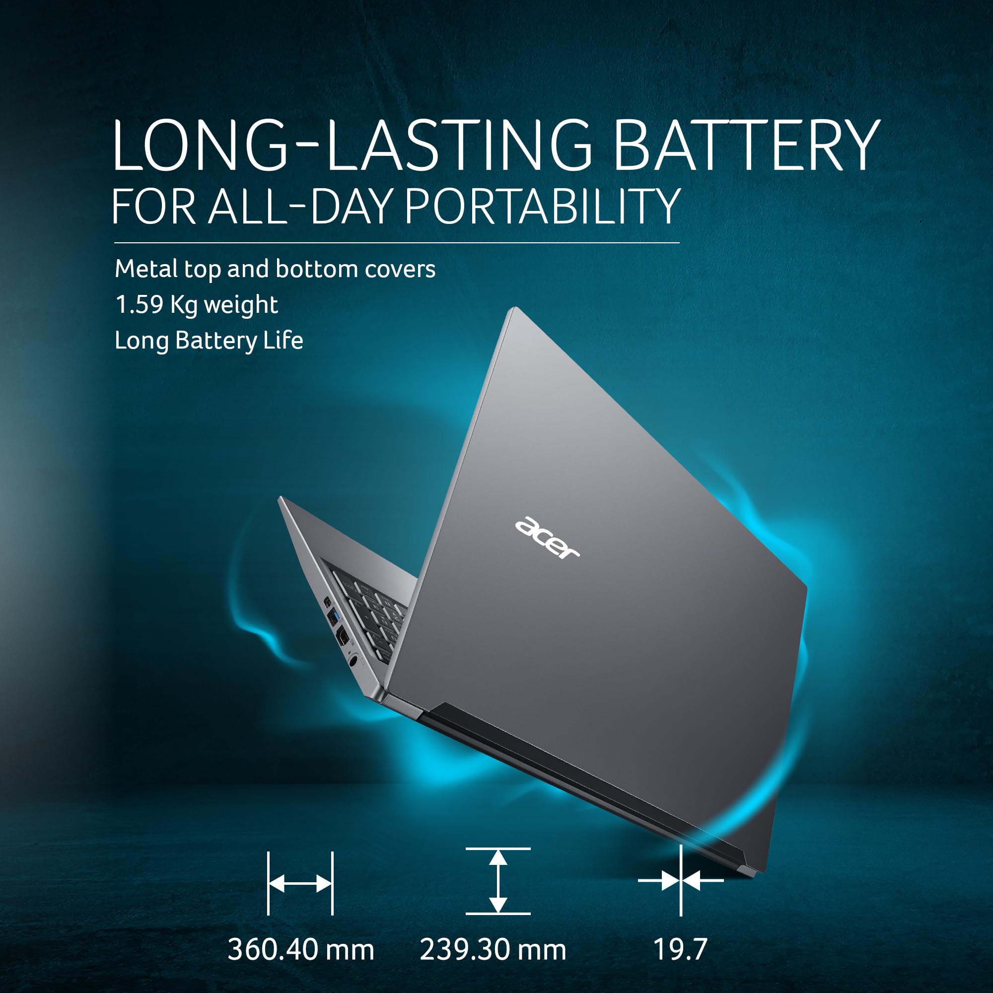 Acer, Aspire Lite, AMD Ryzen 3 5300U processor, 8 GB RAM, 512 GB SSD, Full HD IPS, 15.6"/39.62 cm, Windows 11 Home, MS Office, Steel Gray, 1.59 kg, AL15-41, Thin and Light Laptop