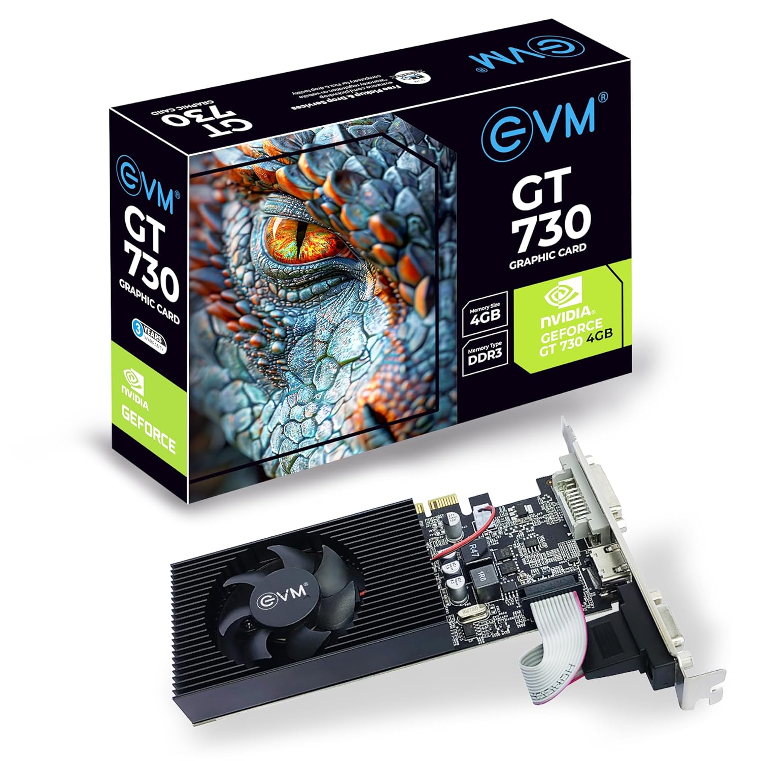 EVM GeForce GT730 Graphics Card GPU | 4GB DDR3 |PCIe 2.0 | HDMI VGA DVI | Full HD 1080p | Multi Monitor Support |Heat Sink Fan Cooling | Desktop Compatible |High Performance | 3 Yr