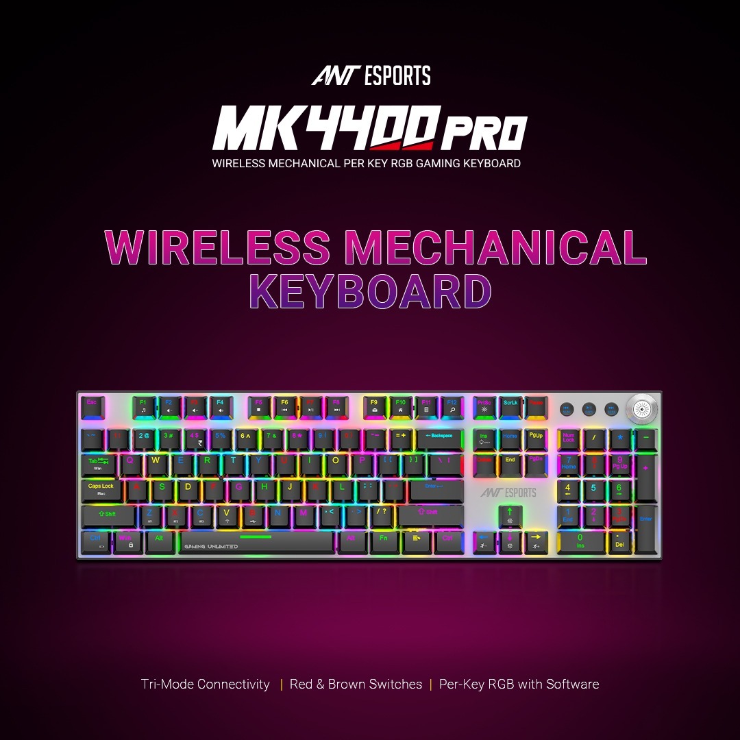 Ant Esports MK4400 Pro  Wireless Mechanical RGB Gaming Keyboard  With Tri-mode connectivity with  wireless, Bluetooth, and wired USB option