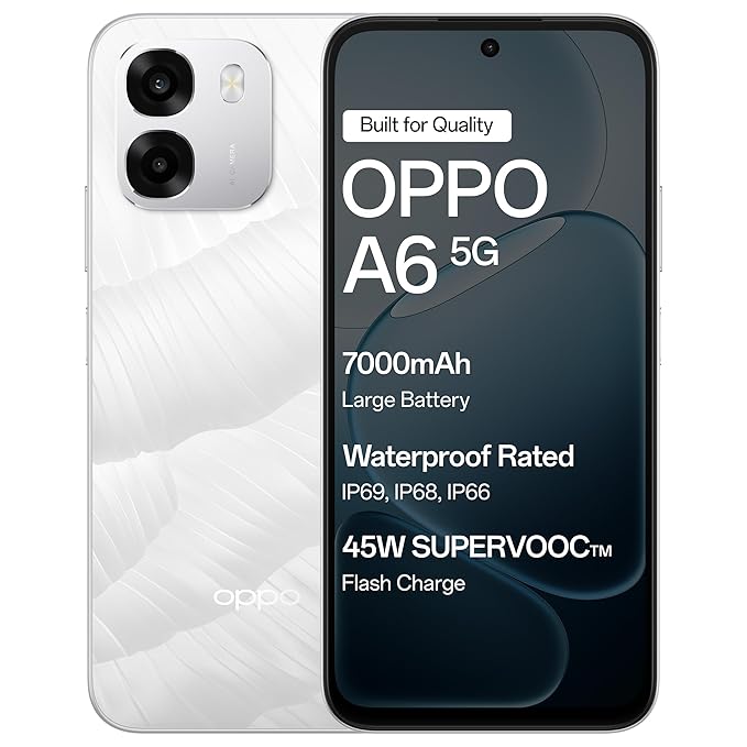 OPPO A6 5G Smartphone (Ice White, 6GB RAM, 256GB Storage)