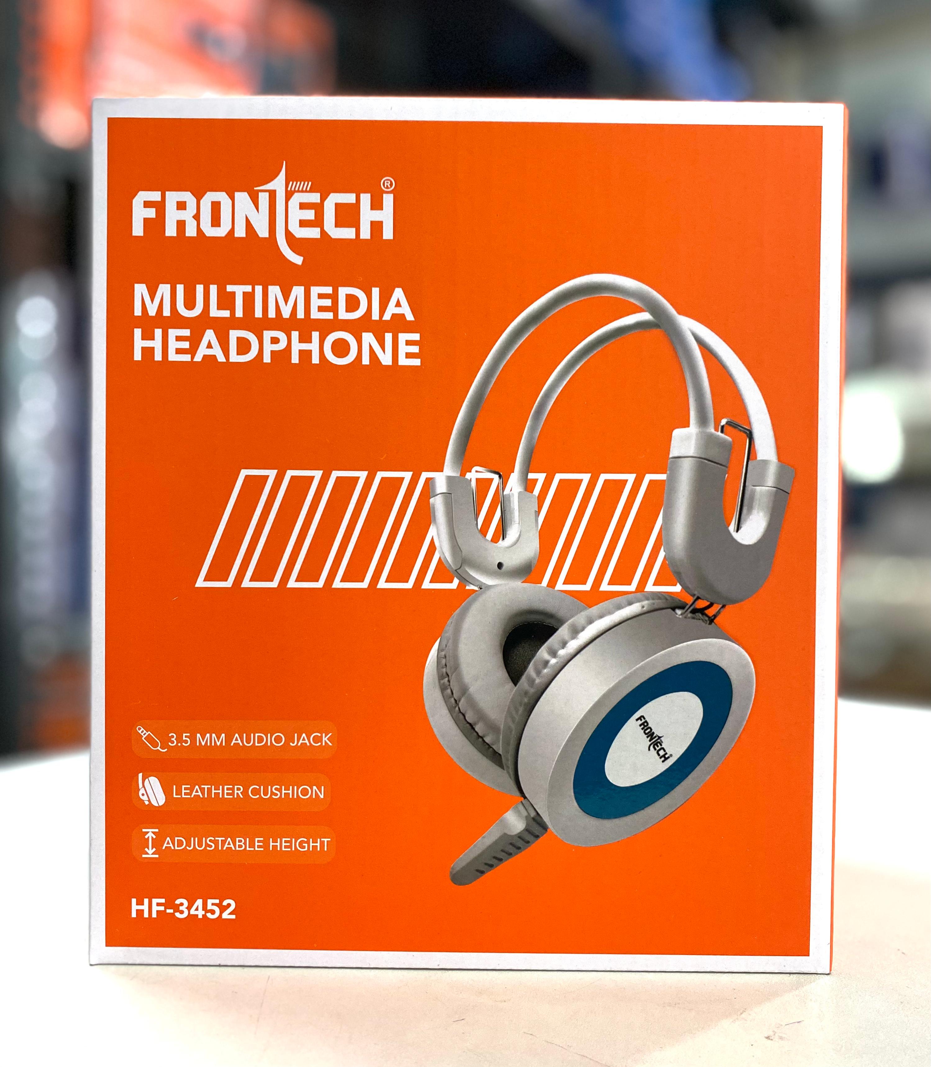 FRONTECH Wired Over-Ear Multimedia Headphones with Mic | 3.5mm Single Audio Jack| Adjustable Headband & Soft Cushions | Compatible with PC, Laptop & Mobile – White & Blue (HF-3452)